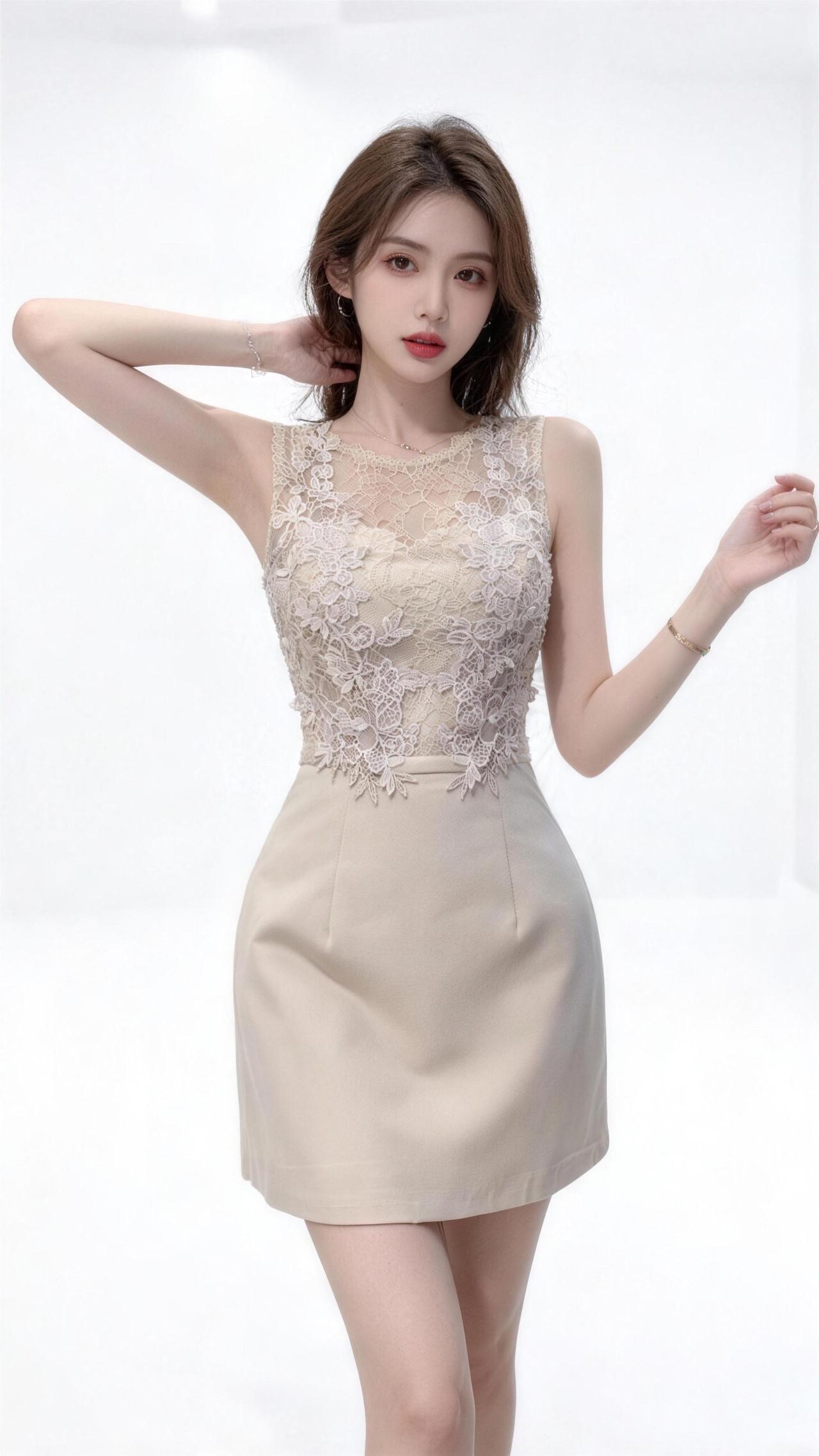 蕾丝裙造型白色蕾丝连衣裙穿搭蕾丝连衣裙白色纱质蓬蓬裙穿搭粉色蕾丝连衣裙