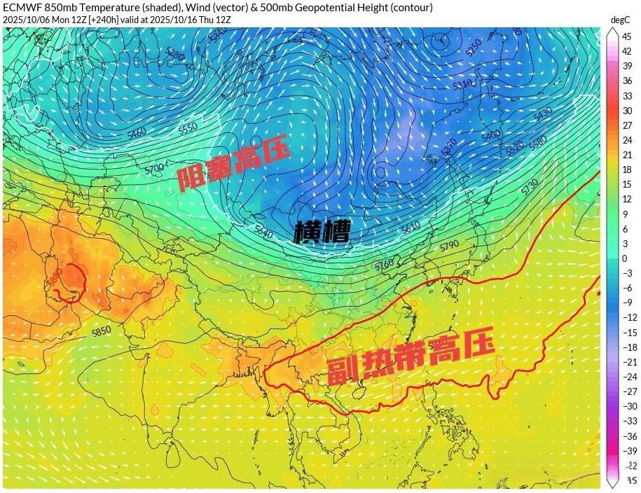 【冷空气再度调强】我们现在看240小时内的预报，整个环流场上很有利于冷空气南下