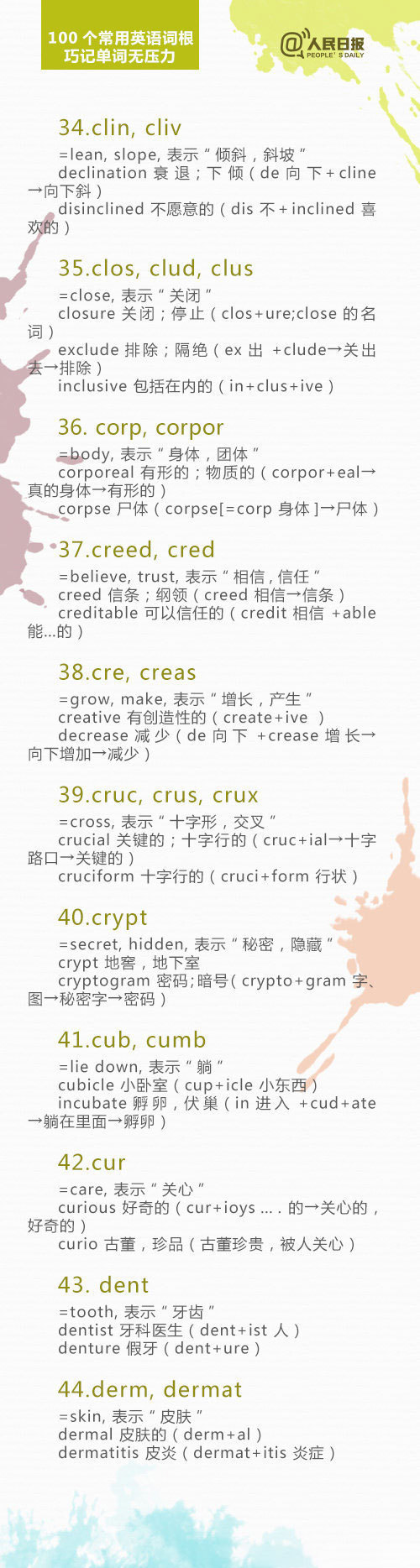 100个英语单词词根，助你背单词事半功倍！