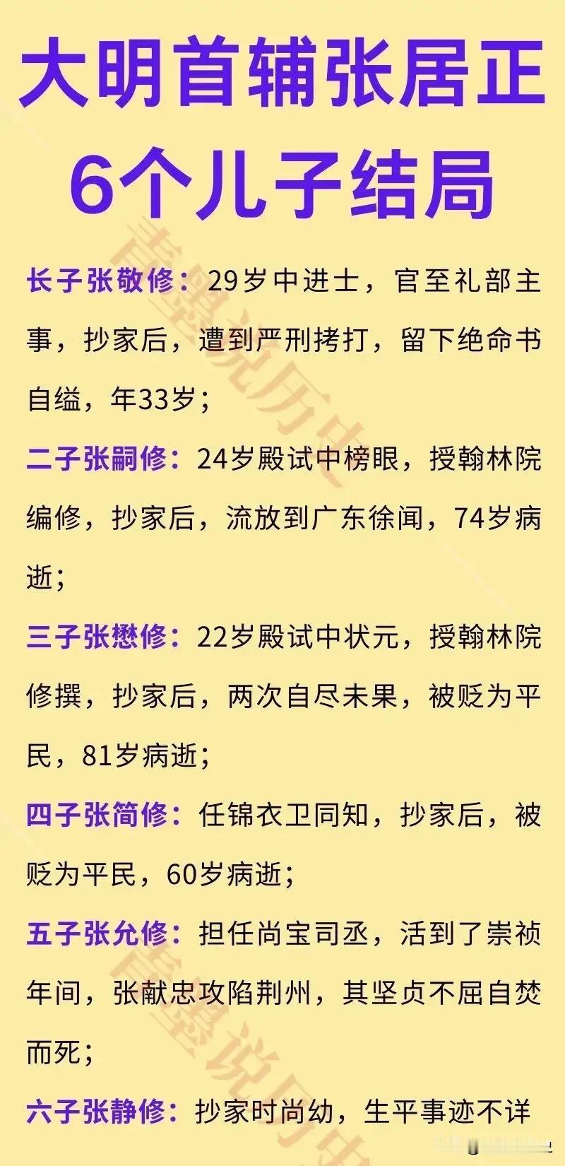 明朝张居正的子嗣和曾孙，还是非常有气节的！张廷玉的几个儿子，在历史上记载并不