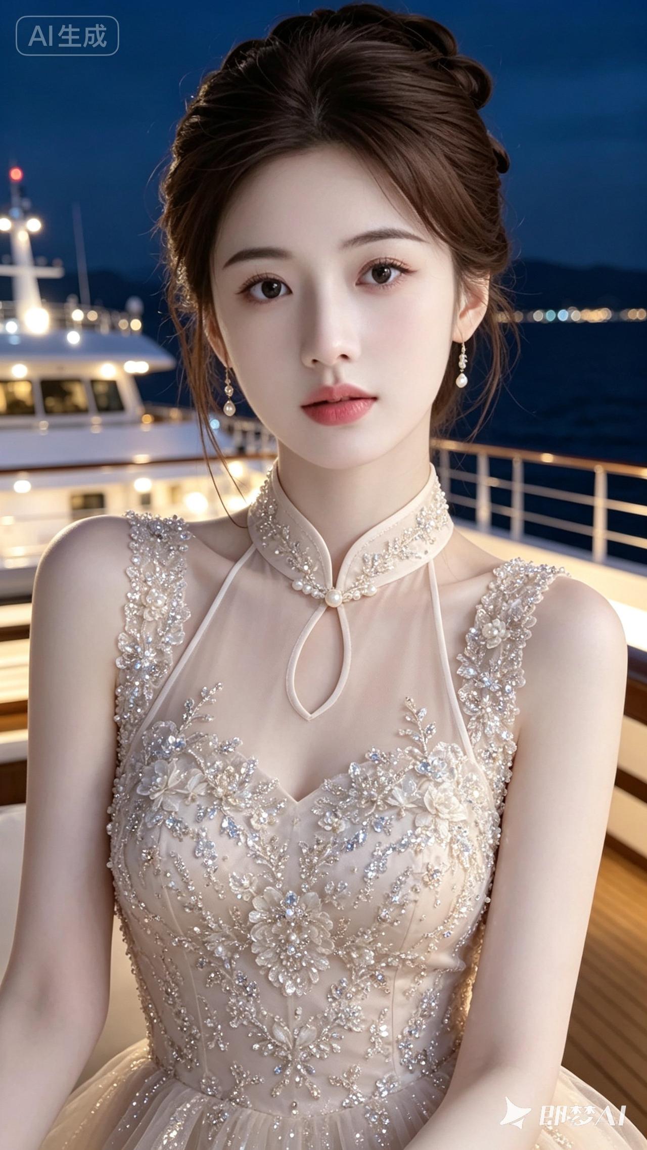 夜游海上，璀璨星光下的梦幻婚纱