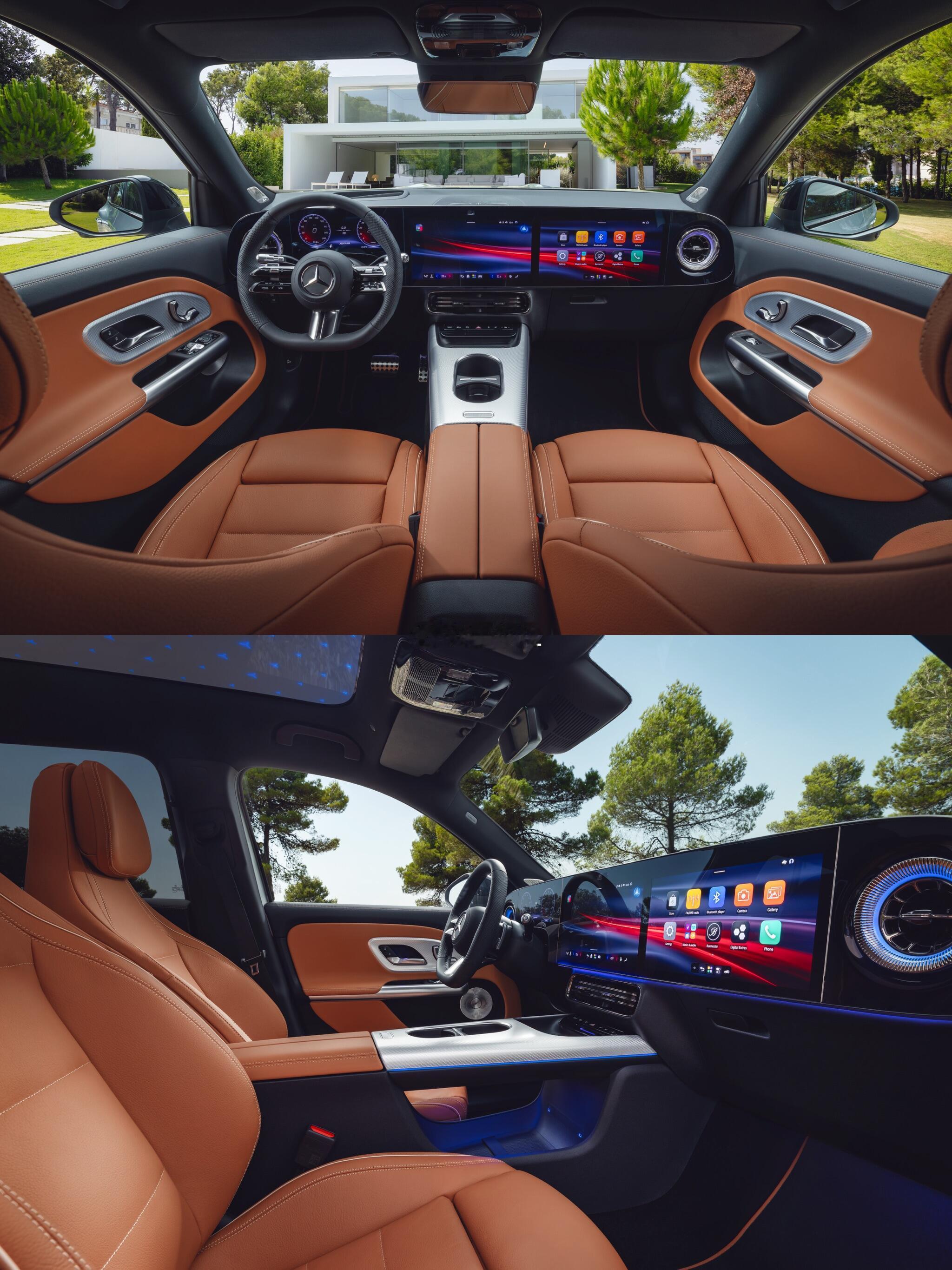 奔驰公布了新GLB的内饰照片，毫不意外地，它也用上了家族的大屏幕，全新奔驰GLB