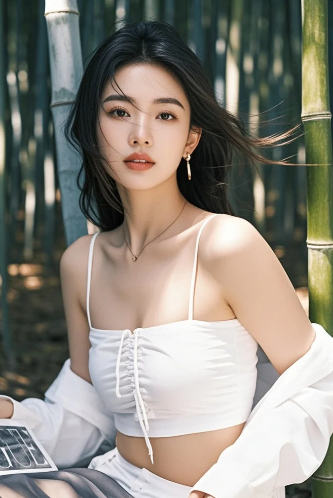 漫步竹林，与这位颜值优雅的美女来一场浪漫邂逅