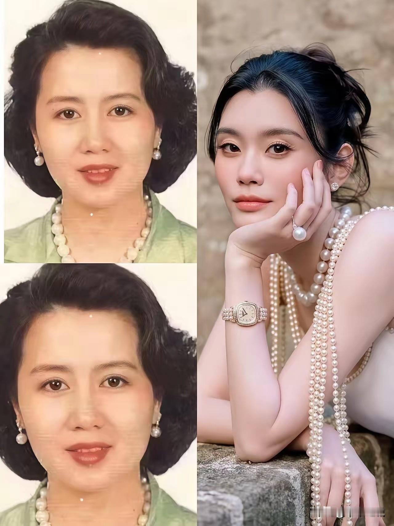 网友发现，奚梦瑶婚礼上戴的珍珠项链，曾是婆婆梁安琪的最爱！现在挂在了奚梦瑶的