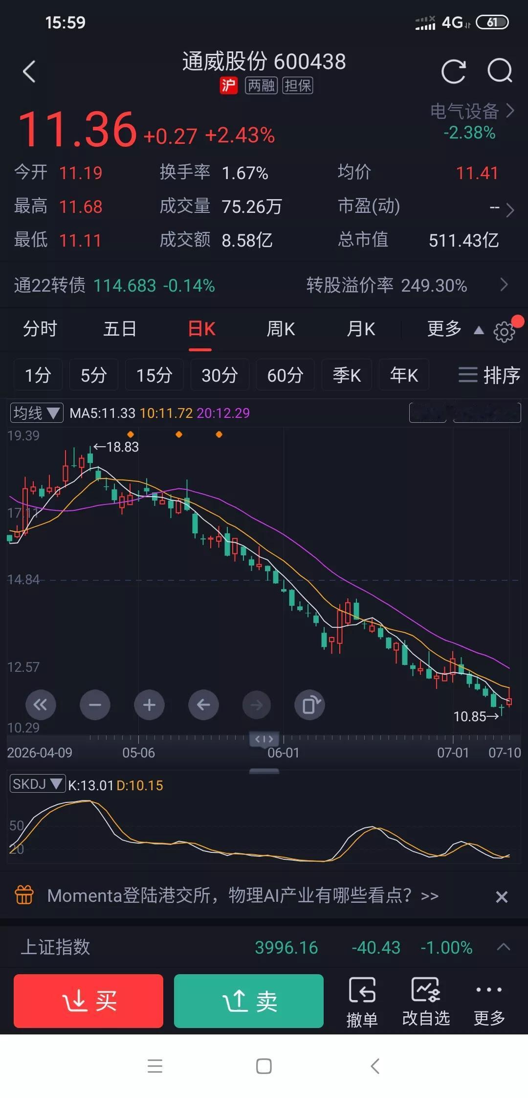 持有隆基的注意了，以前隆基价格总比通威低，可现在反过来了。有朋友出主意，先换通威