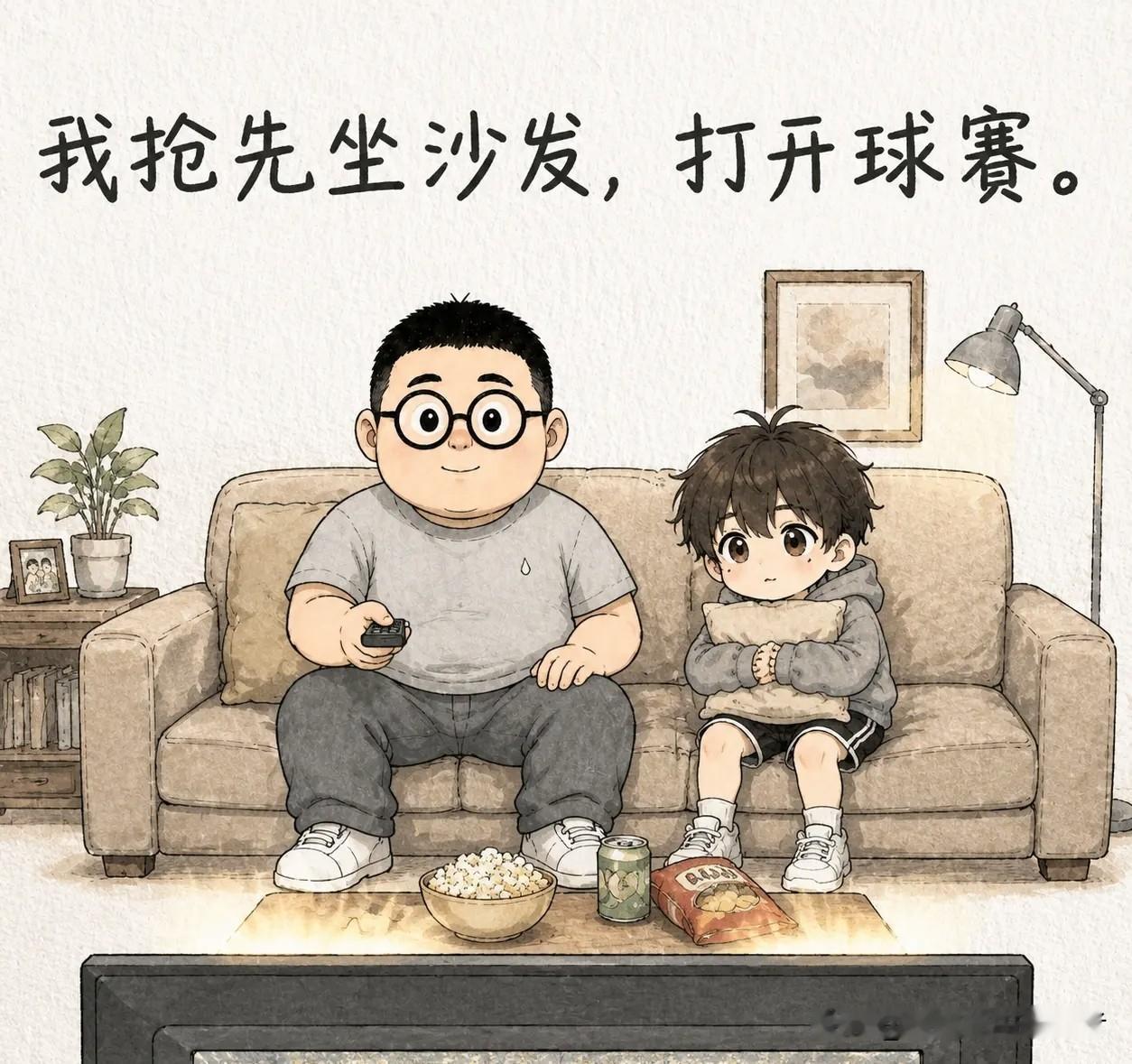 趣味漫画：我抢先坐沙发打开球赛，老婆走过来，抽走遥控器换成家庭伦理剧。我抗议：说