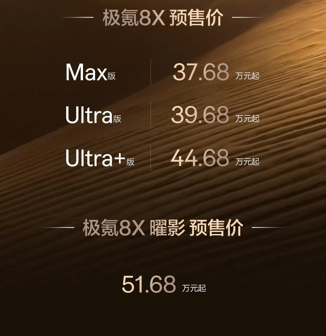 极氪8X新公路之王极氪8X预售37.68万起极氪8X预售价出来了，55°和70°