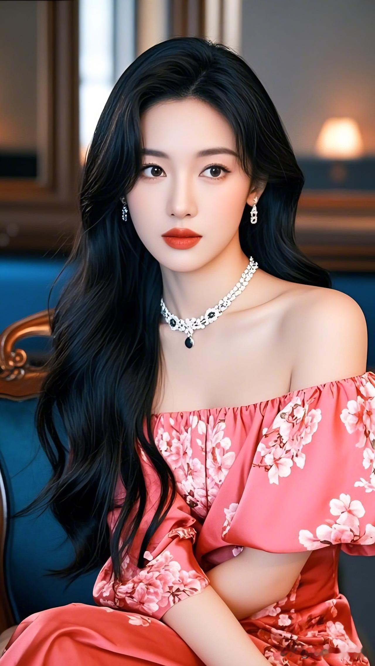 红衣美人，玉佩轻摇。你认为最有气质的美女是谁优雅黑发美人，红裙花枝招展，珠宝闪