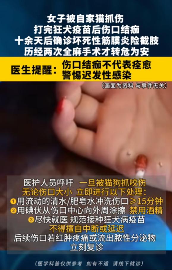 悲剧还是发生了！8月12日报道，陕西西安，一女子被自家猫抓伤，她打完狂犬疫苗后，