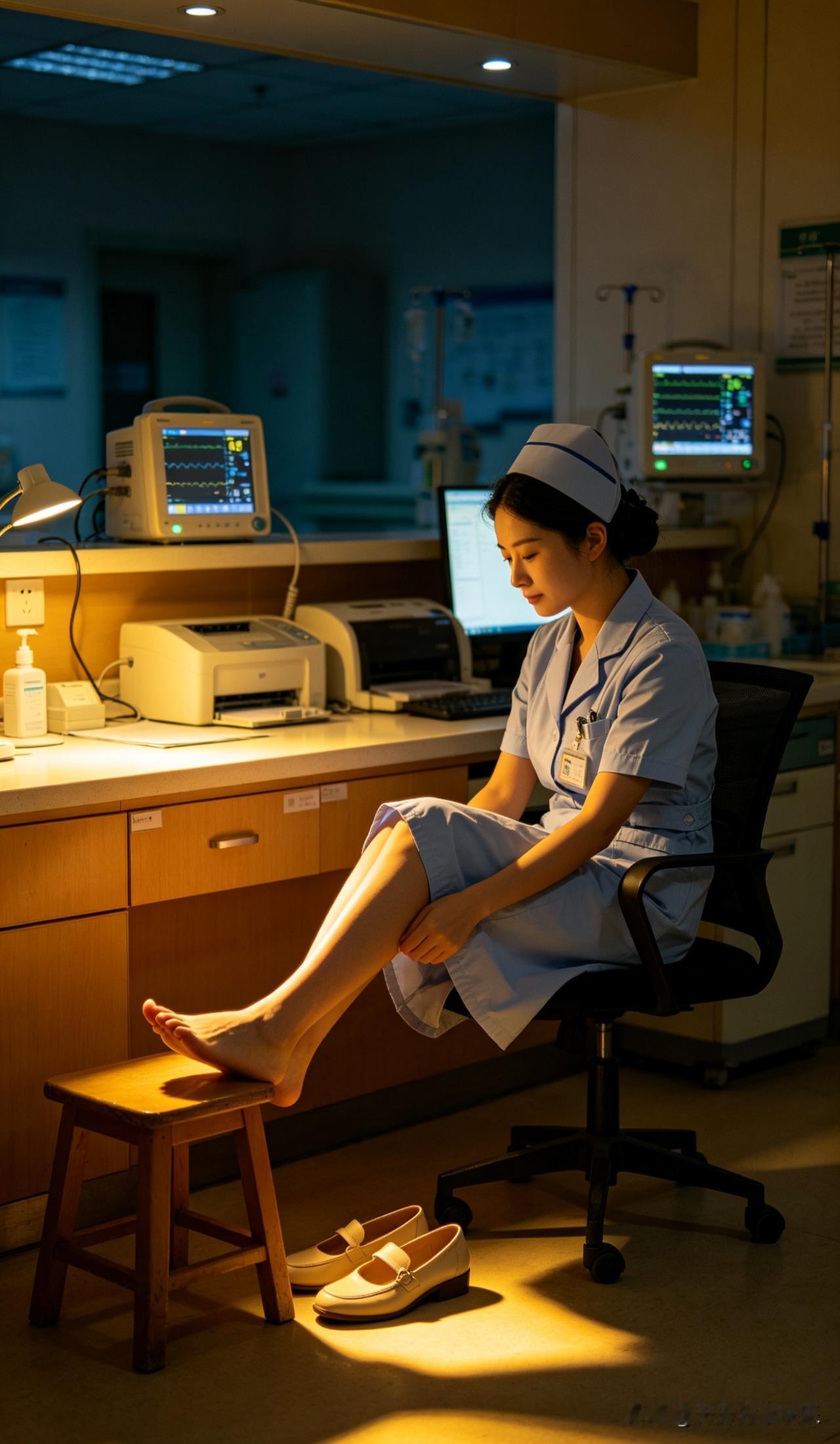 ai护士姐姐晚上值夜班，在护士站休息ai护士姐姐护士护士美女护士护士夜班