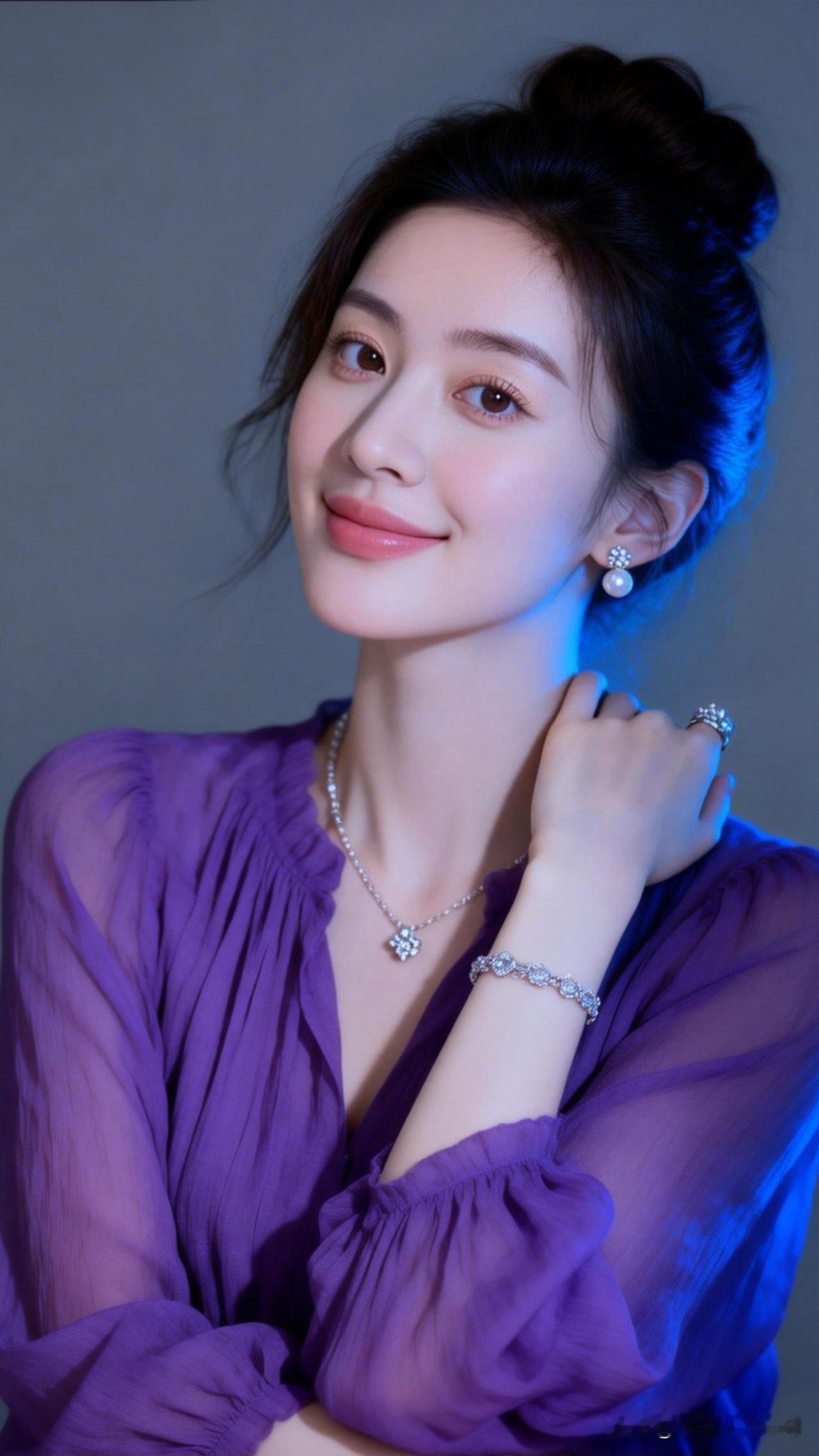 优雅紫色调，温柔微笑，珠宝闪耀，完美女神！💜✨捕捉生活美的独特瞬间