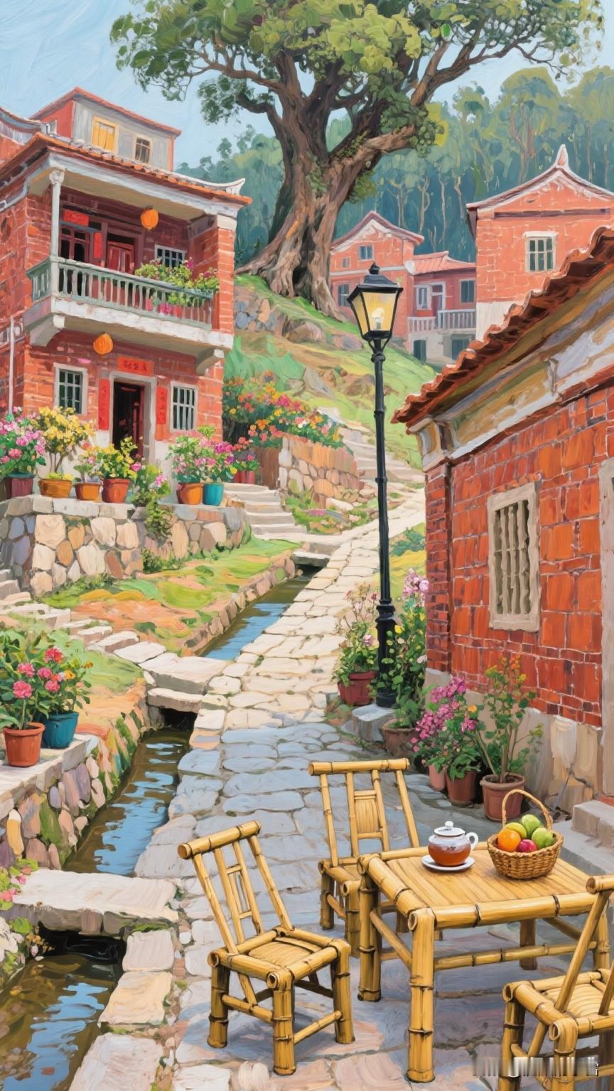 或是在花团锦簇的屋前，看日出浸染山林，让晚风裹挟着花香，把日子过成诗；或是在古