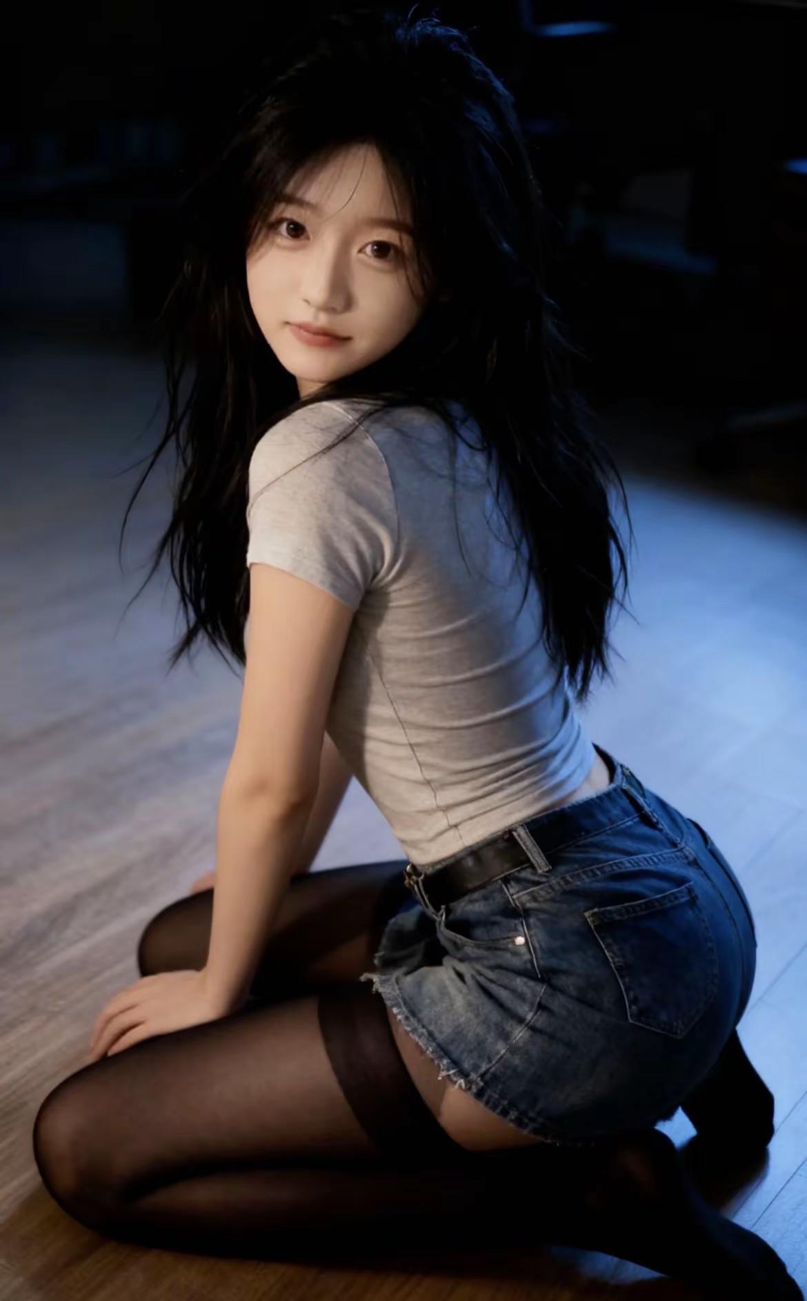 黑丝+牛仔，这波穿搭能打几分？性感小性感控腿今日分享牛仔短裤