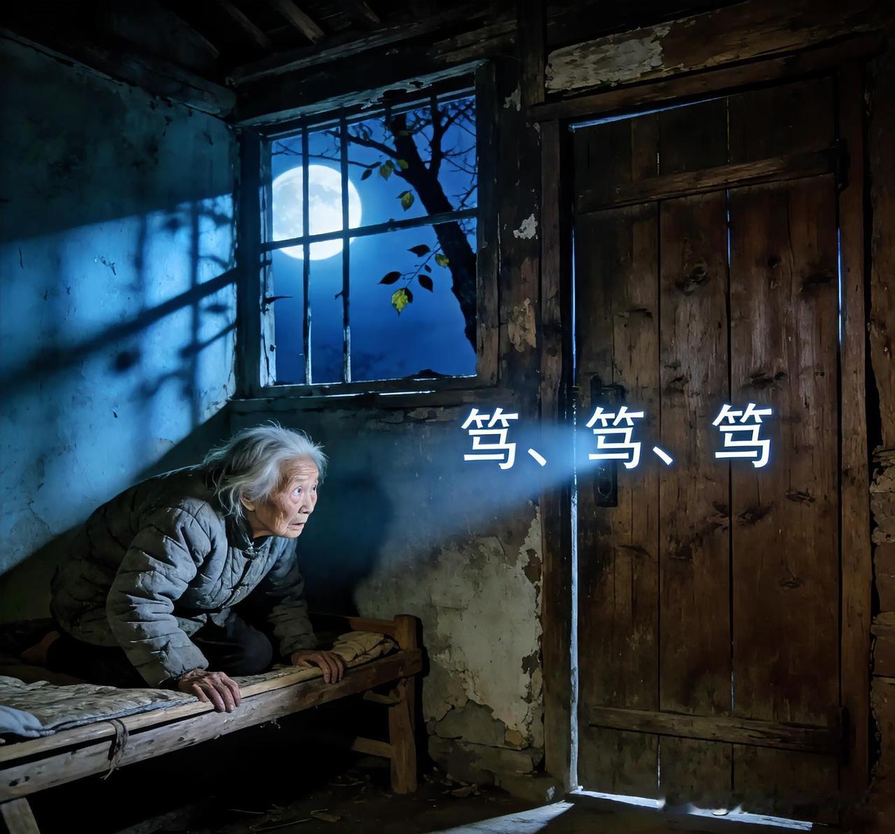 民间故事：夜半敲门声独居老太每晚都听见敲门声，开门却不见人。第三晚，她藏在门后