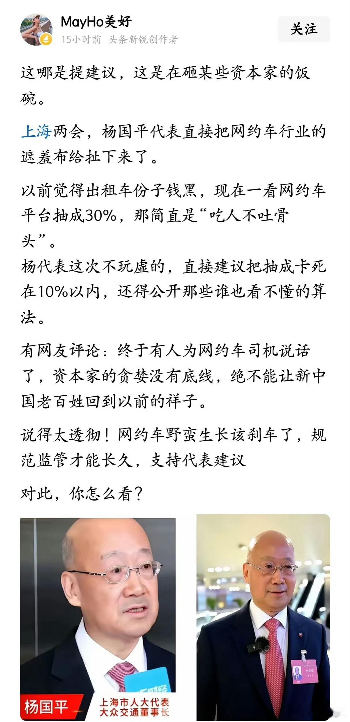 这哪是提建议，这是在砸某些资本家的饭碗！这这才是人大代表