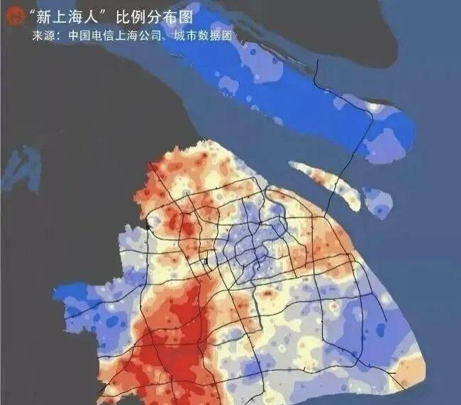 看看新上海人比例分布，松江就是最红的，70%是新上海人[捂脸哭]新上海人比较卷，