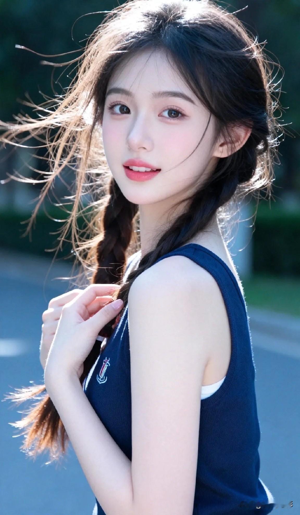 光之影阳光下的少女，甜美与活力并存🌞💕