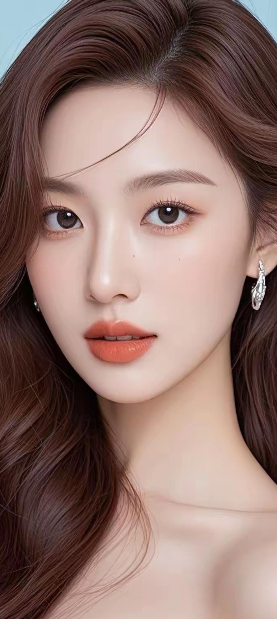 优雅红唇，迷人眼眸，精致的东方美人。