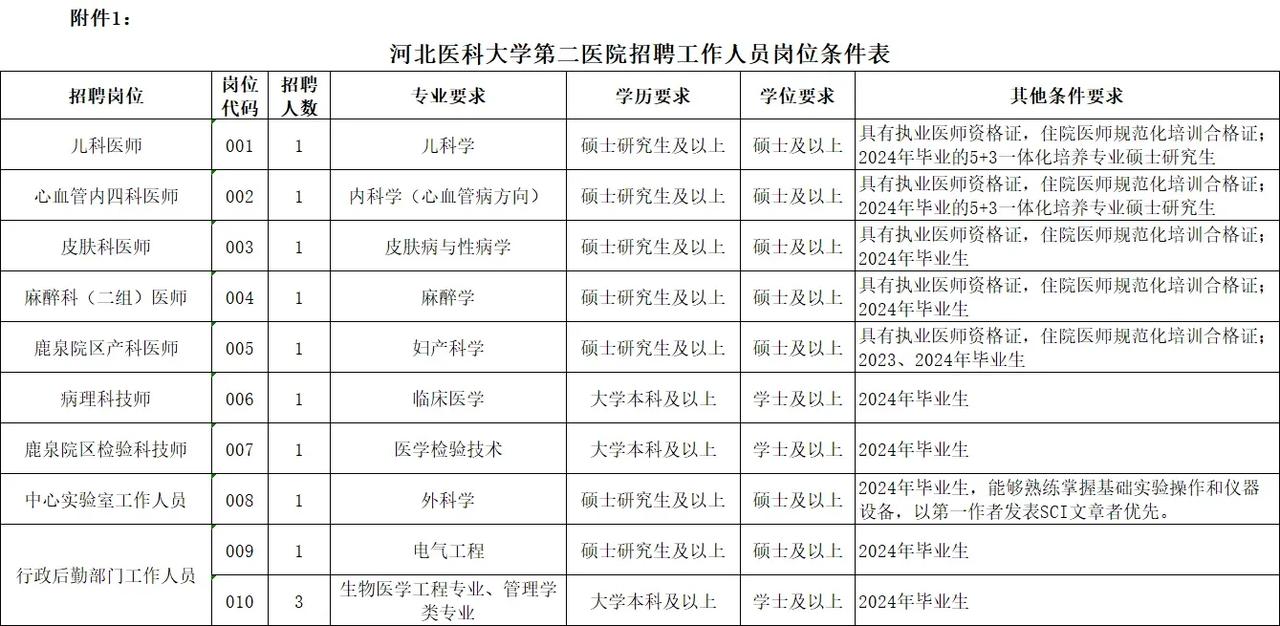 河北医科大学第二医院公开招聘12名工作人员公告