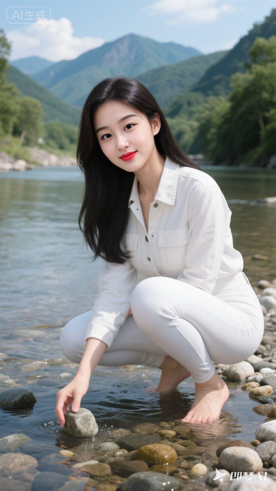 在山间溪流边，感受自然的宁静与美好。🌿💦🌿