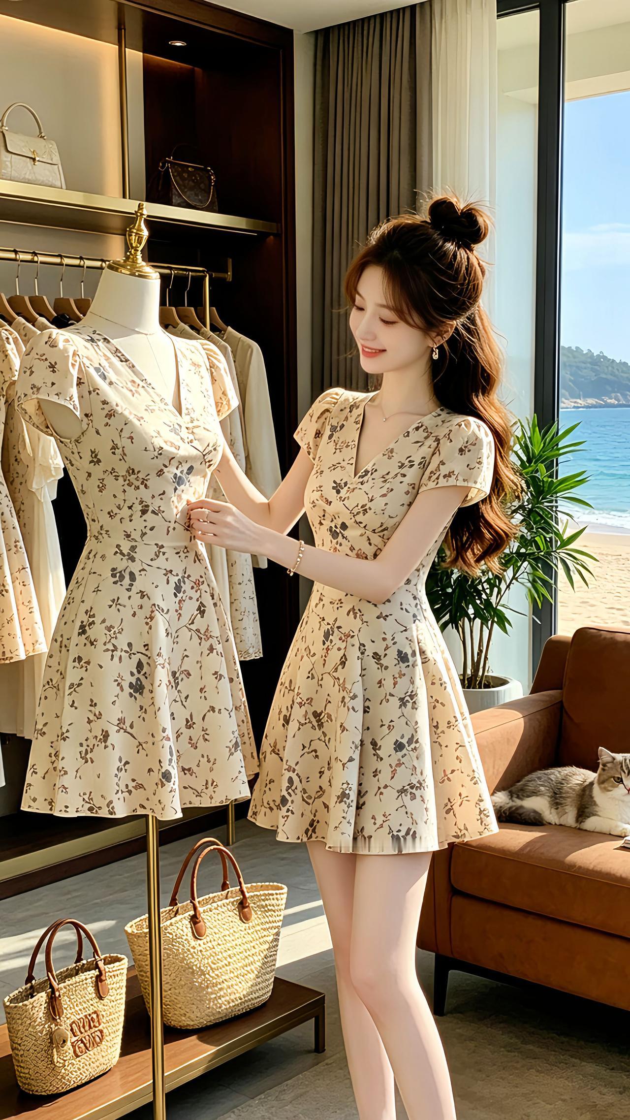 夏日绝美仙女裙少女感夏日ootd夏季温柔碎花连衣裙夏日氛围感连衣裙推荐甜