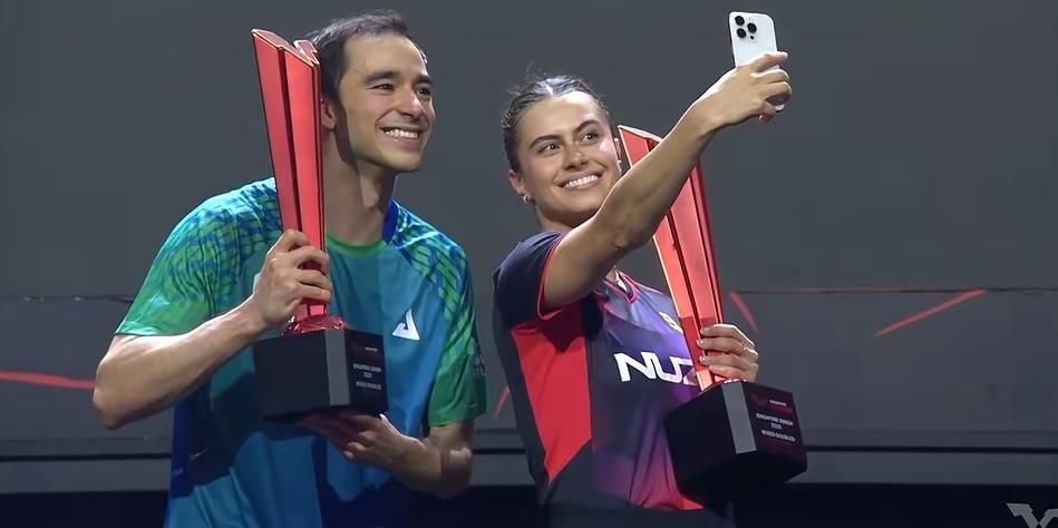 雨果爆冷！或许另有安排。你看下午输给中国队陈垣宇。晚上就和媳妇赢了混双冠军。