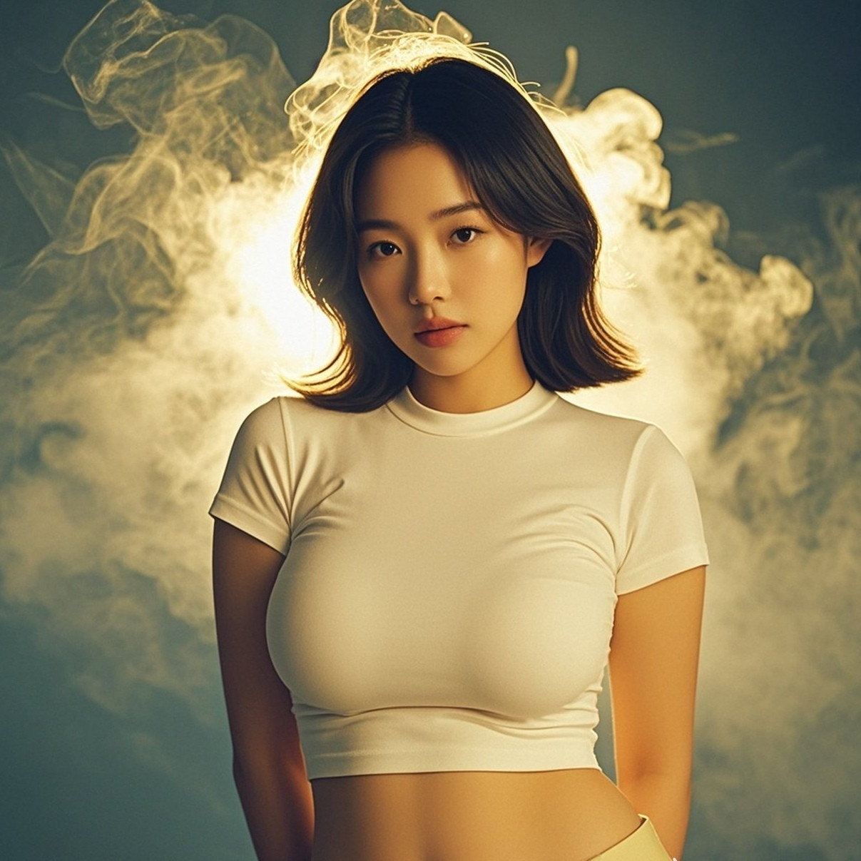 娇娘倚烟展风姿，人间尤物正相宜