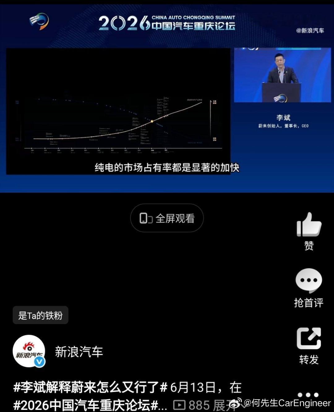 李斌解释蔚来怎么又行了核心原因还是纯电的接受度变高了。蔚来的好日子还在后头后期随