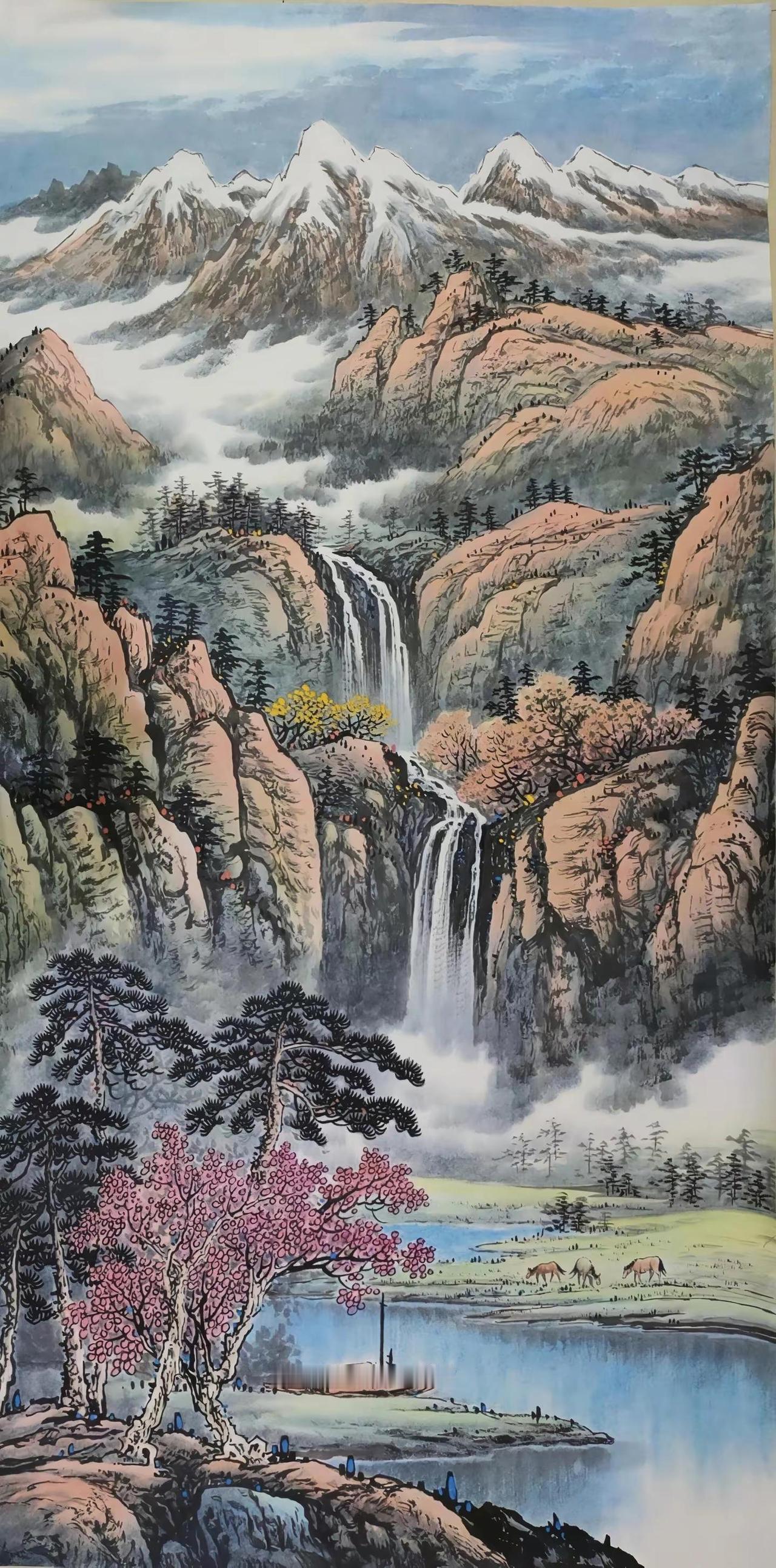 溪山牧马图。写意山水青山绿水山水画创作者中心创作灵感山水画