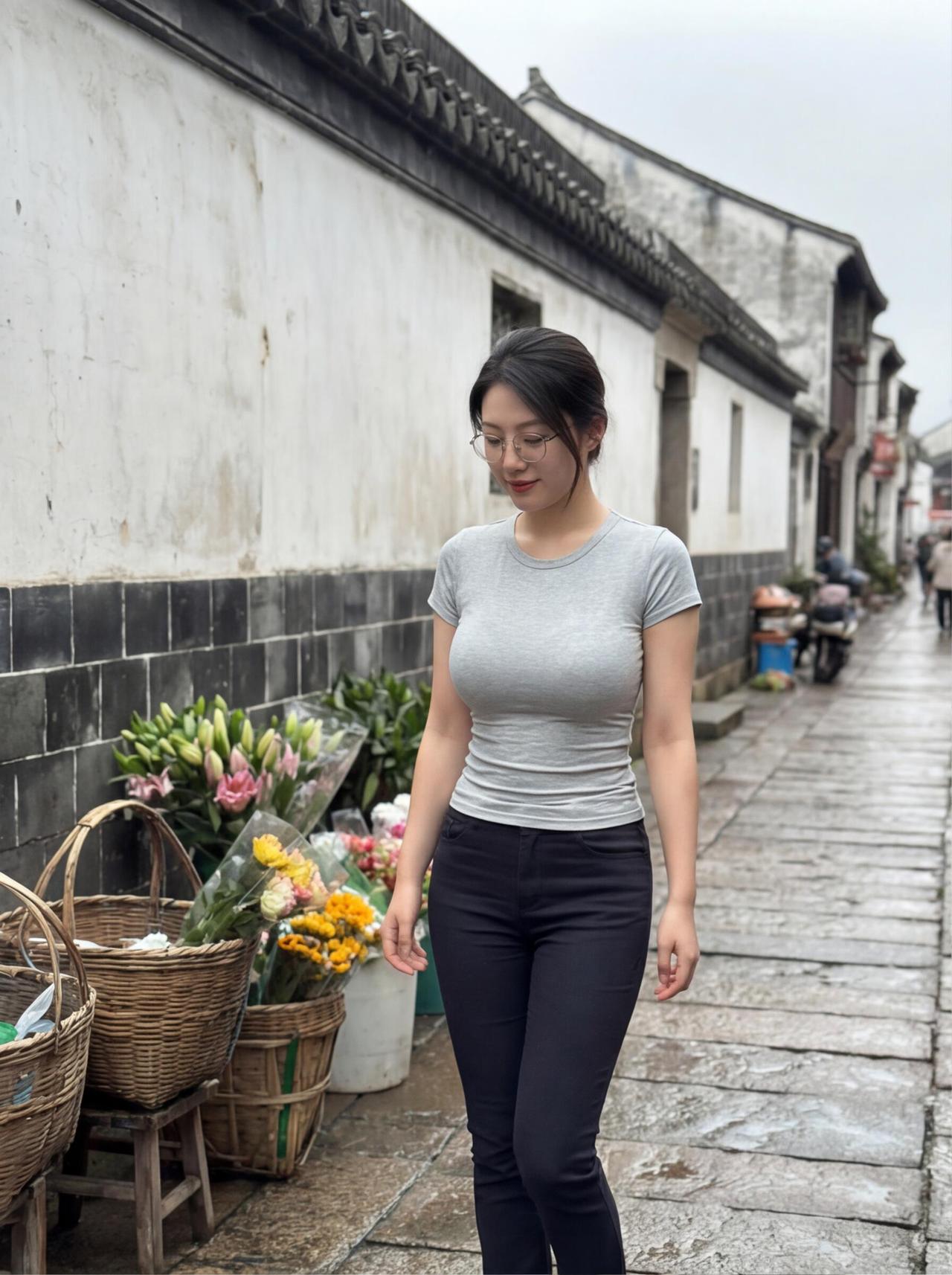 灰色体恤搭配黑色裤子👖简约清爽