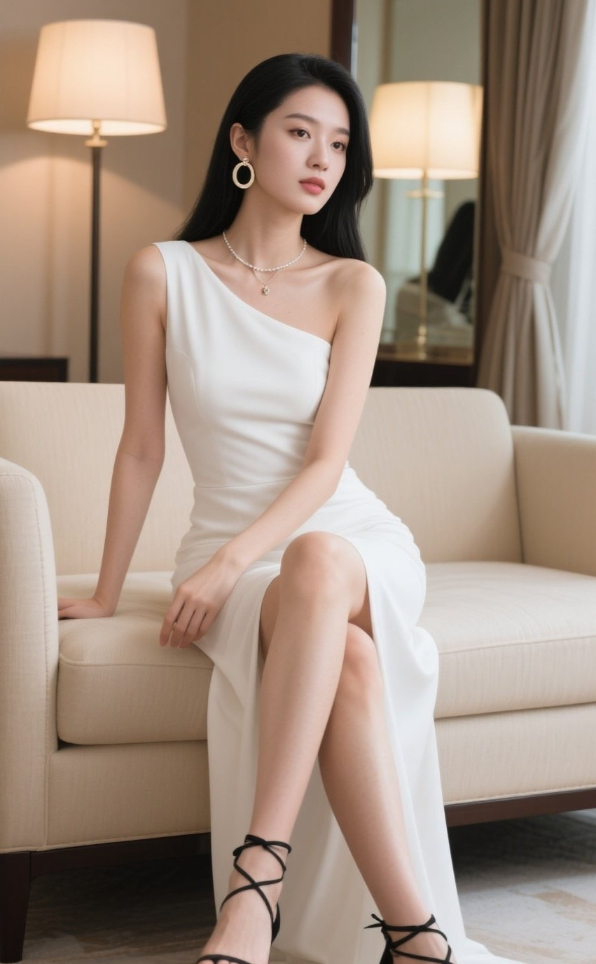 美眉斜靠沙发慵懒迷人写真