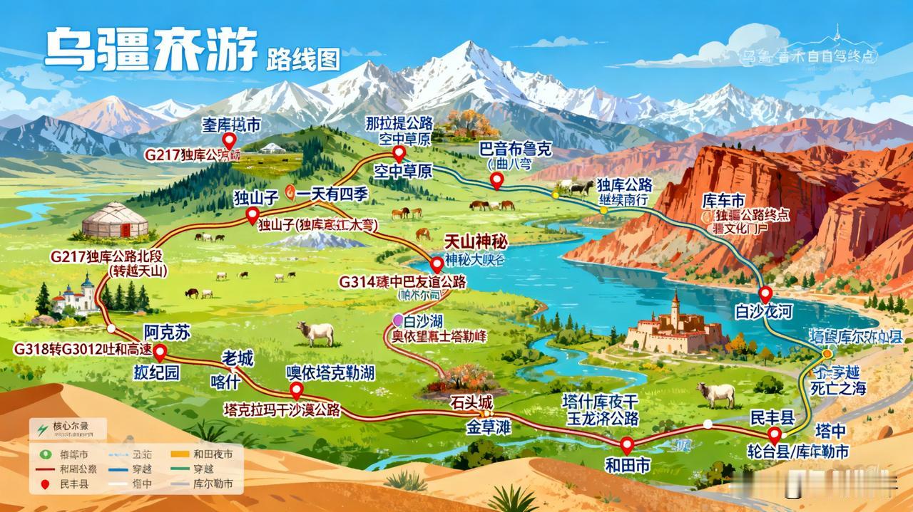 国庆必推新疆经典环线游线路，穿越经典独库公路，沙漠公路，穿越南北疆！出发/终点
