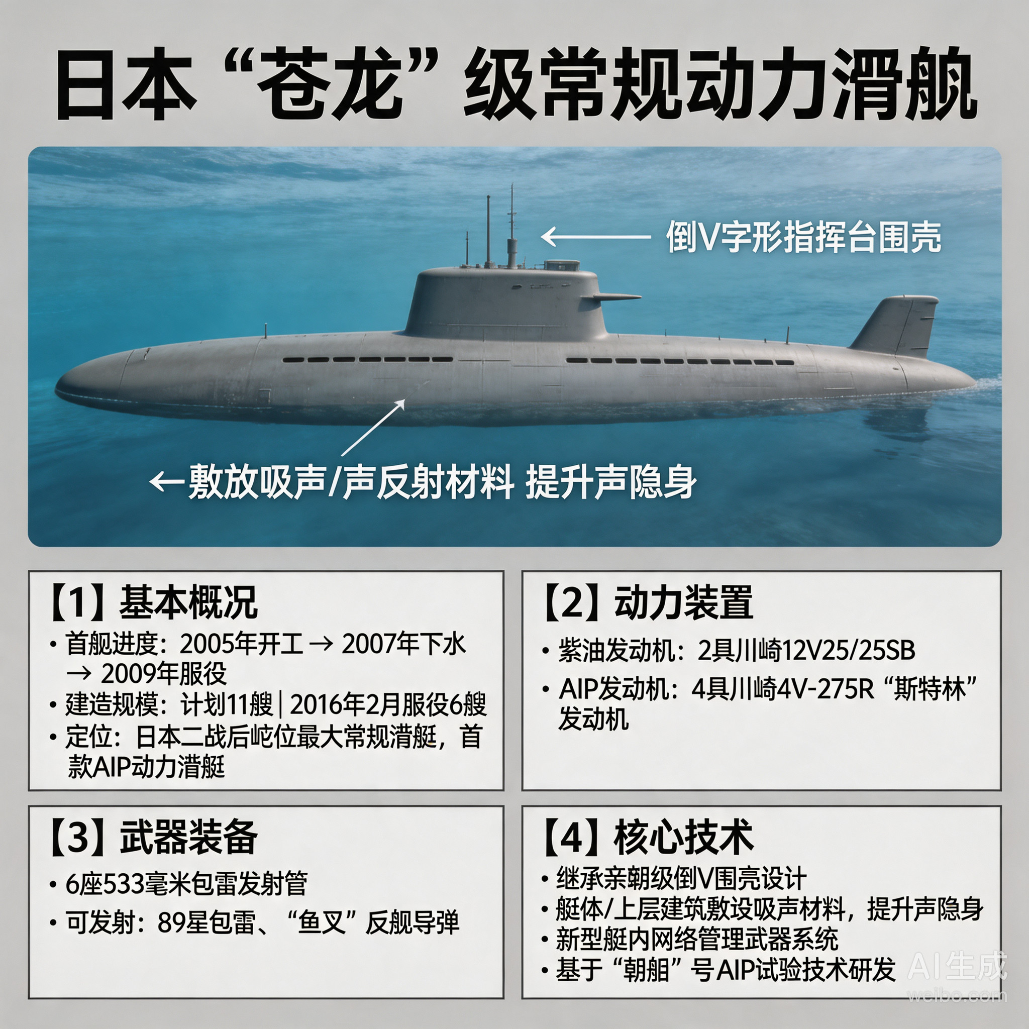 军事ai新视野日本“苍龙”级潜艇“苍龙”级潜艇是日本在21世纪初期设计建造的常