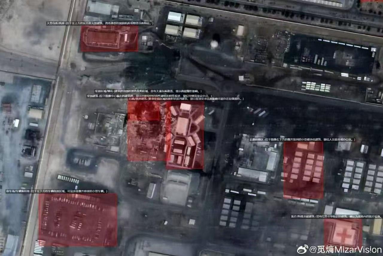 卫星照片终于暴露出来了，美军在阿联酋的宰夫拉空军基地，屋顶被掀翻，卫星通信站北炸