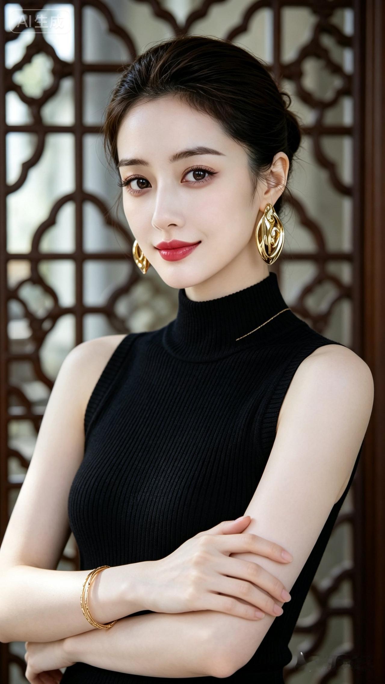 优雅黑裙，金饰点缀，气质满分！