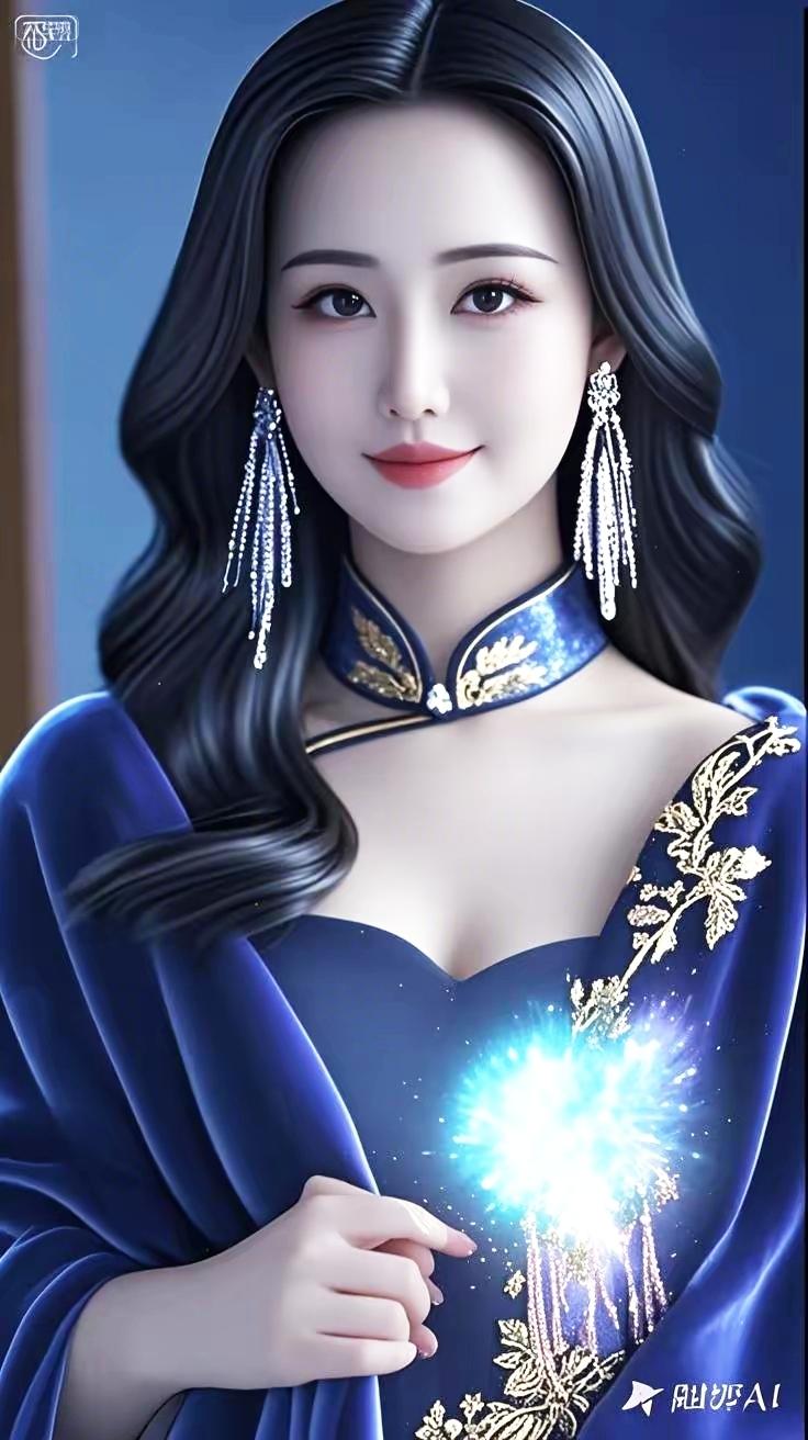 梦幻蓝裙仙女，闪耀的星光点缀，优雅动人！🌟✨