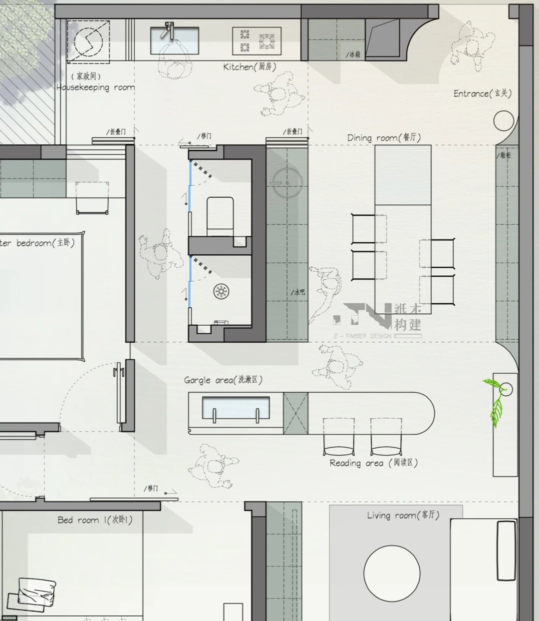 96 ㎡经典户型改造｜双台盆设计｜三分离