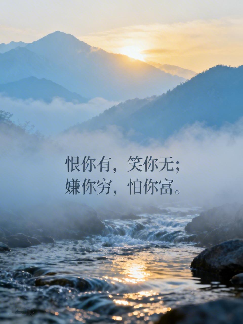 恨你有，笑你无；嫌你穷，怕你富。一句话，把人性的真相揭露的非常彻底。我有个