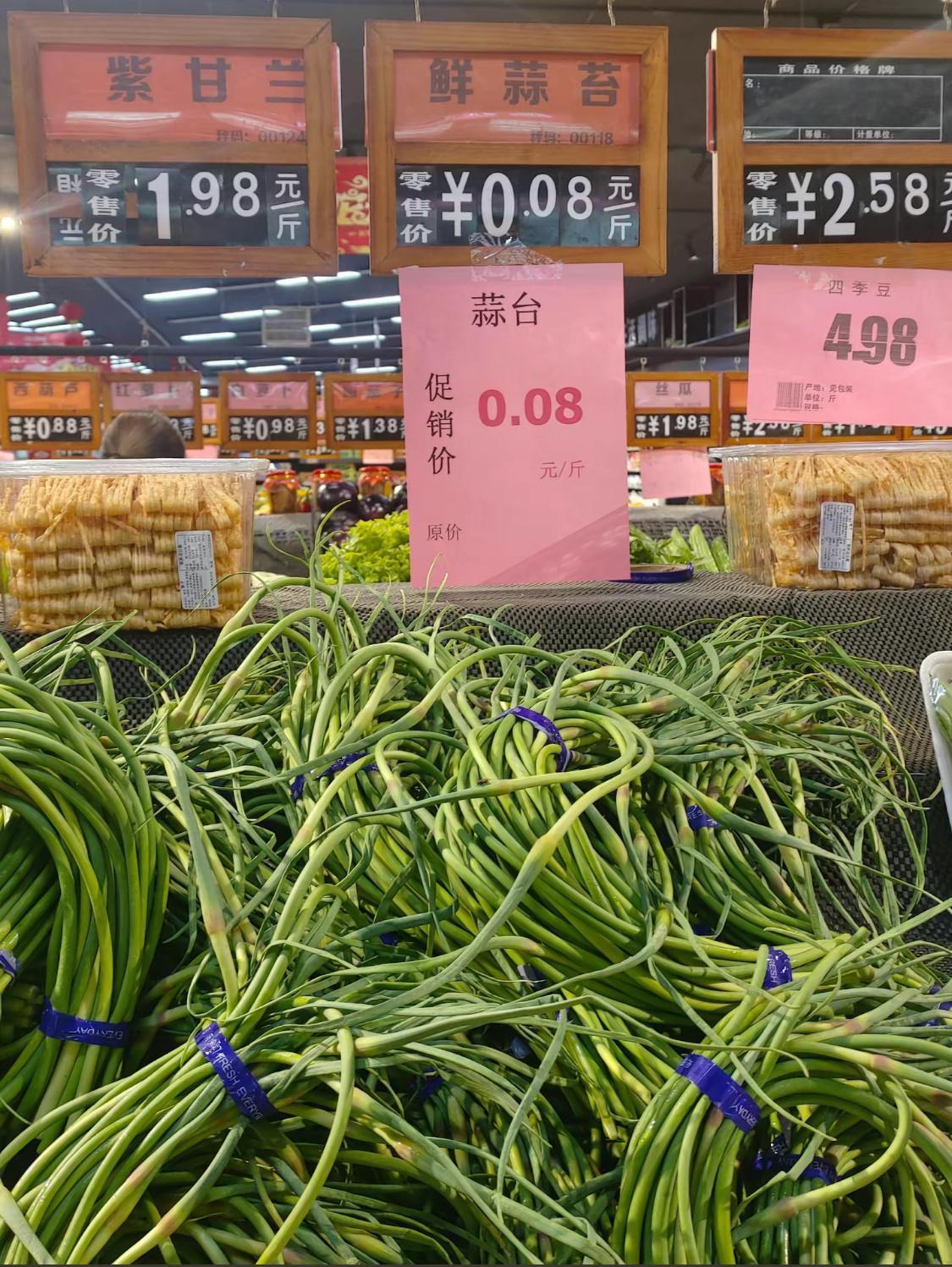 山东的蒜苔8分钱一斤，你那里呢？