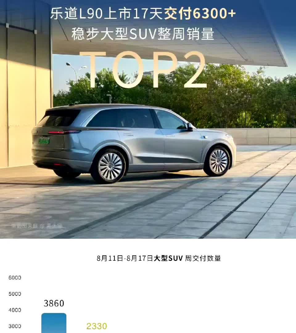 蔚来乐道L90，8月份前17天交付量突破6300辆，大型SUV排行榜上冲到了第二
