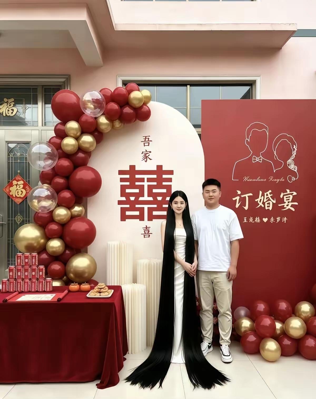 这么长的头发是不是可以申请吉尼斯纪录了？男生娶了这位新娘，婚后就要承担头发护理