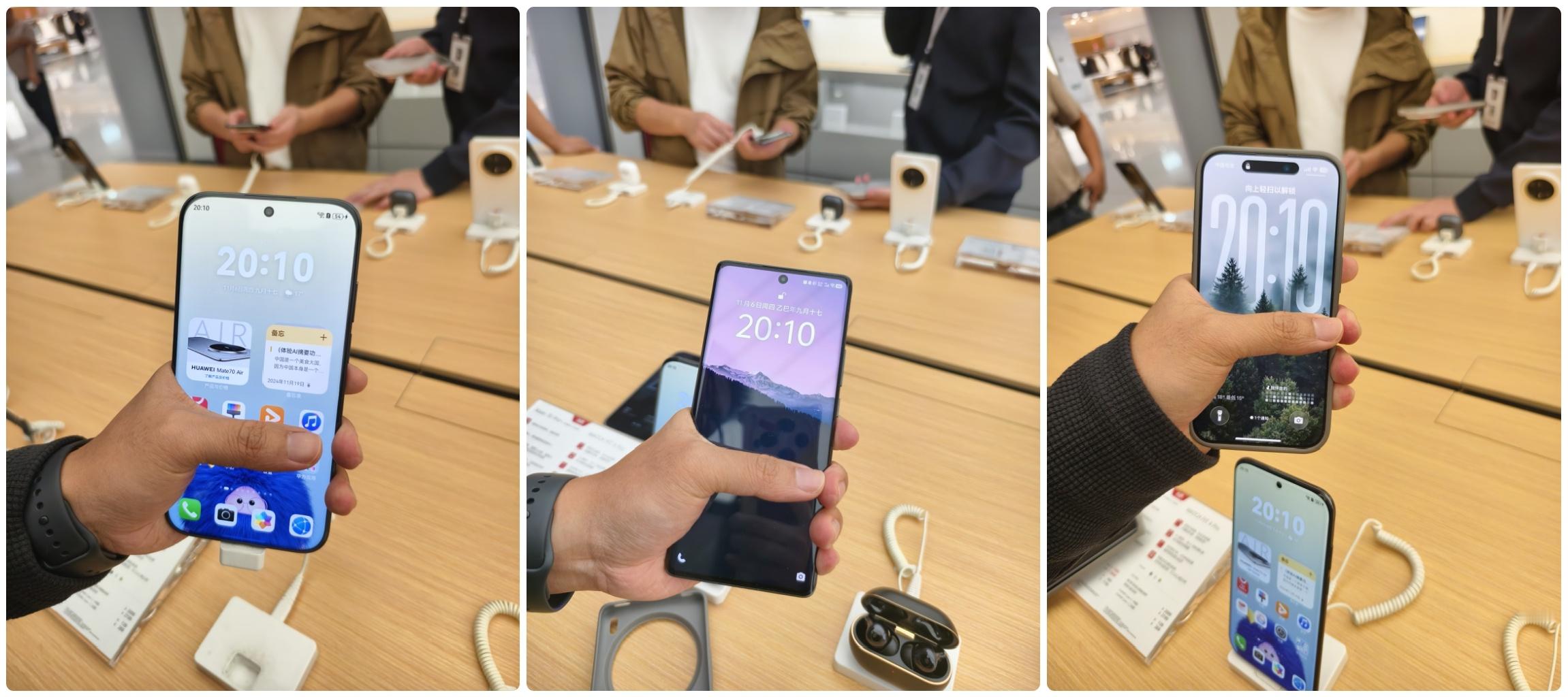 下班去试了试华为最新Mate70Air跟我的vivox100u和iPho