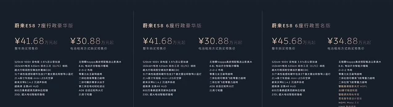 蔚来已来，理想危矣！蔚来ES8预售价公布，41.68万（租电30.88万