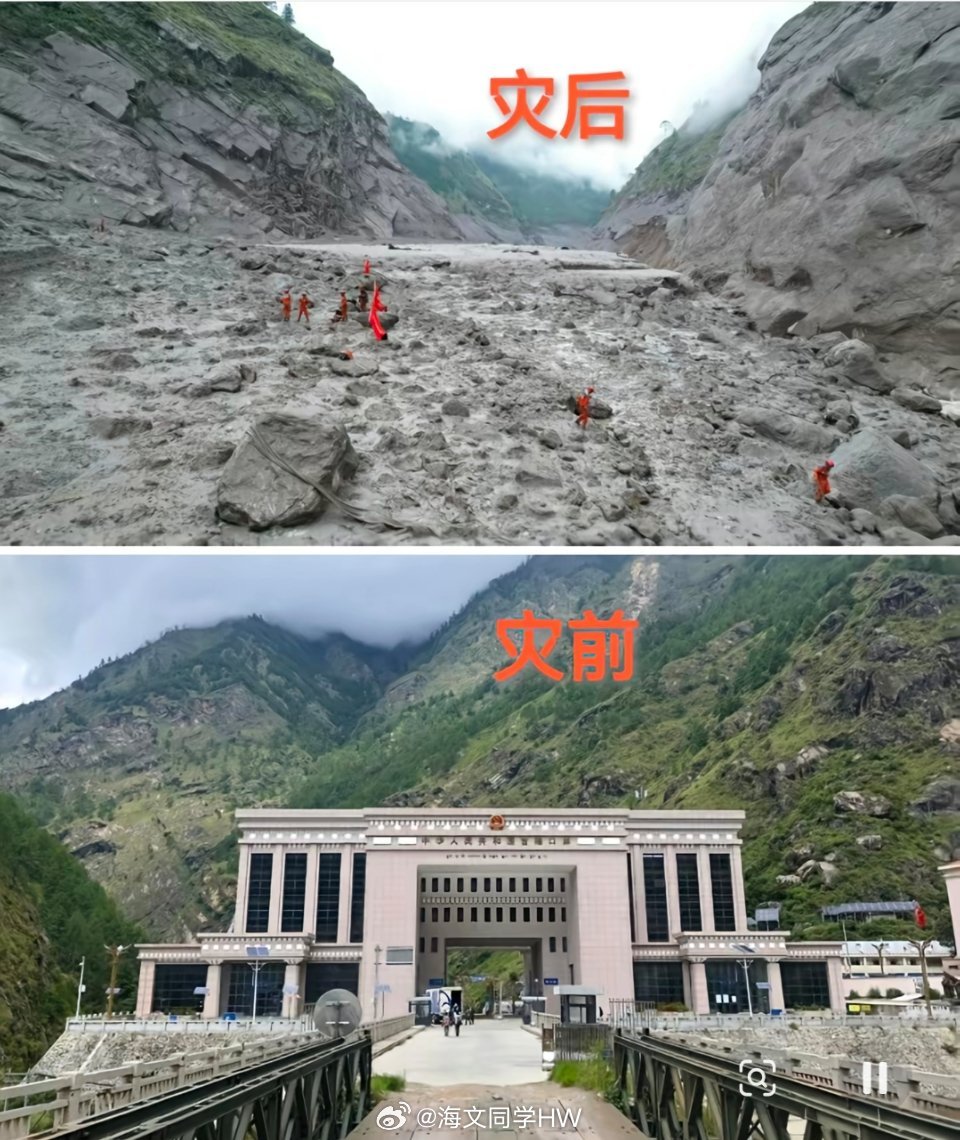 快到吉隆口岸时植被就消失了:我还是知识面少了。没想到会有倒灌泥石流，威力还这么