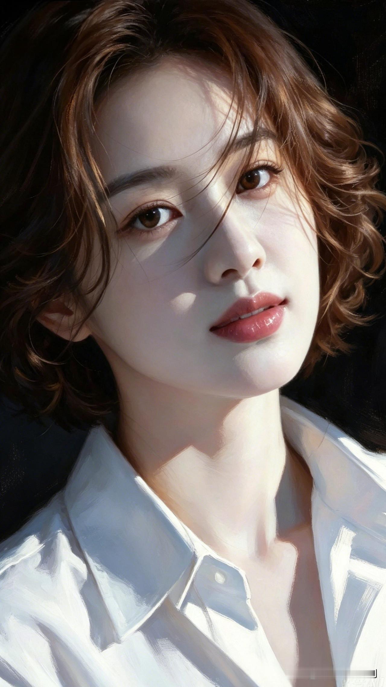 温柔眼神，白衬衫少女，清新自然，甜美可人