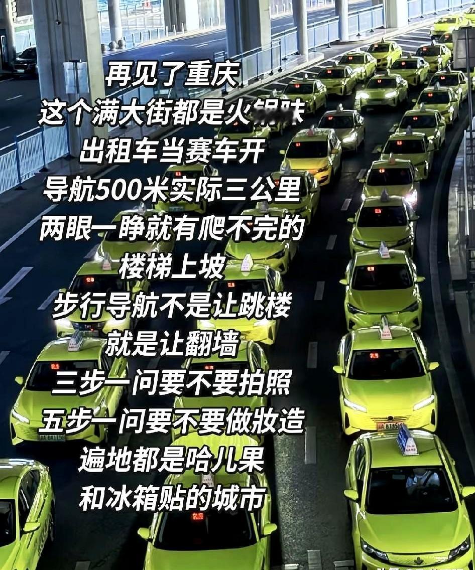 离开重庆时，一位浙江女子把槽点一口气甩出来：出租车像起飞、导航写500米却走成三