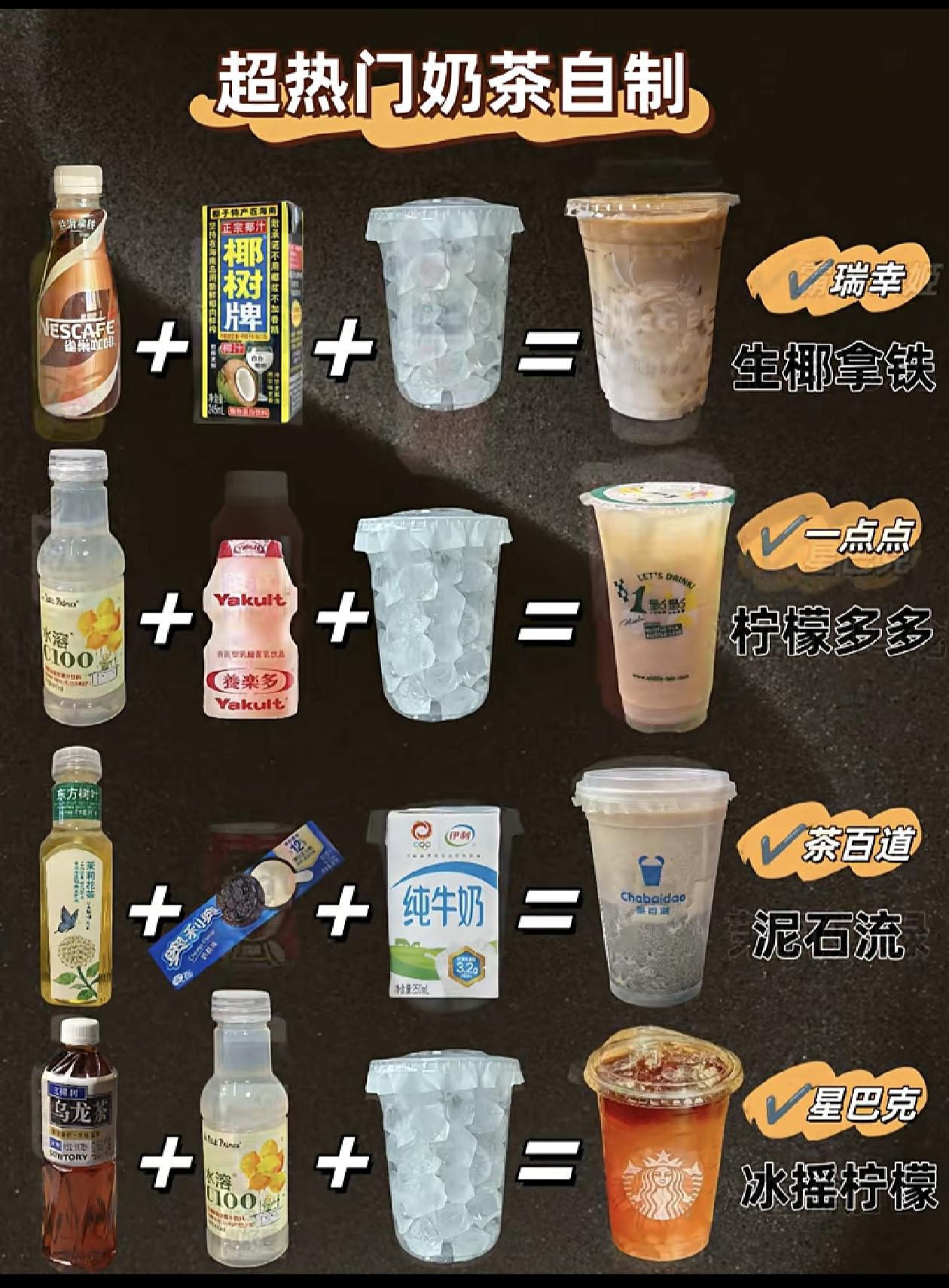 你花几十块钱在那些所谓的顶流店或者名流店里买的各种网红饮料奶茶，其实你自己也可以
