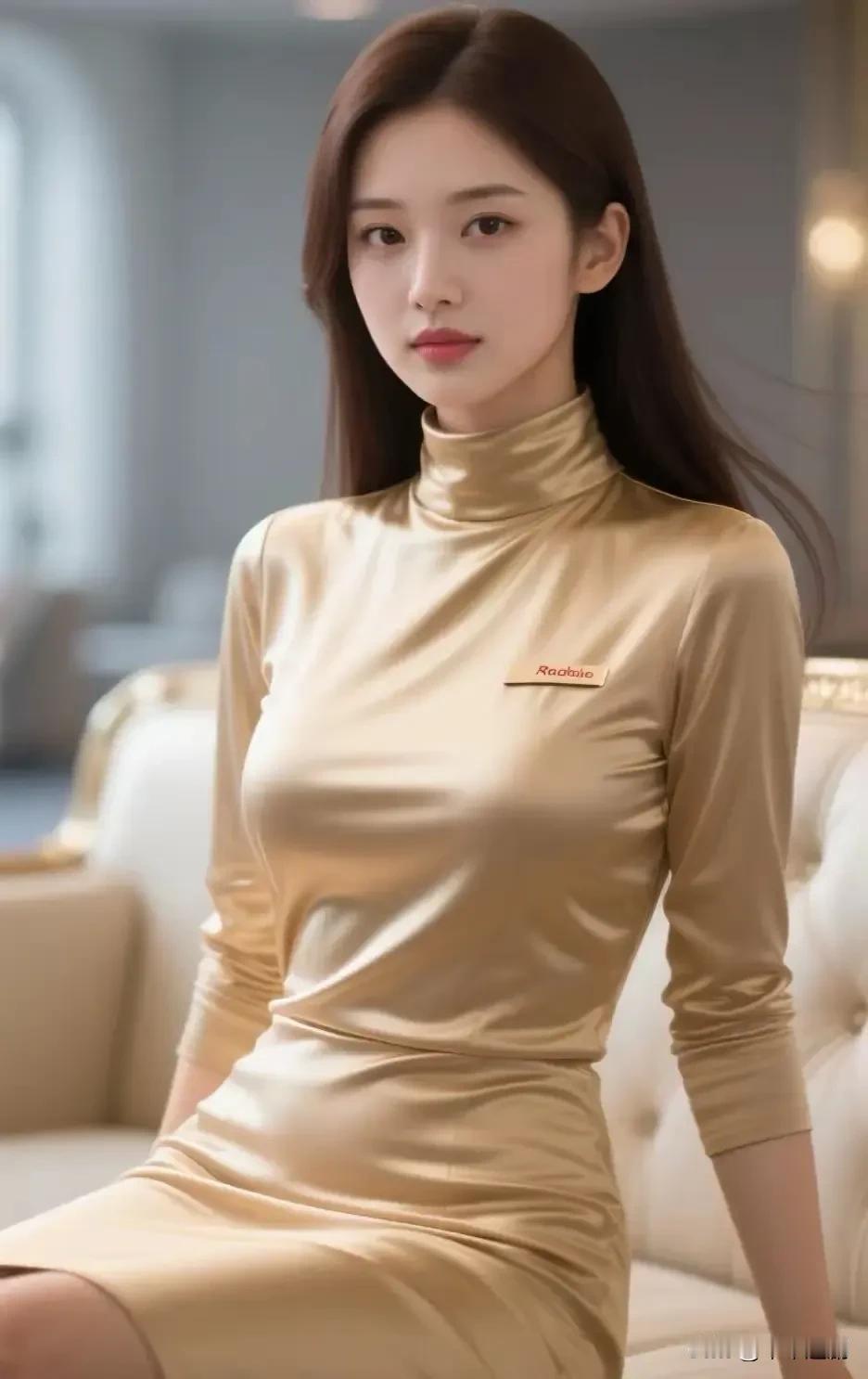 鎏金缎面裹着利落线条，高领藏起半分温柔，在柔光里，每一寸光泽都写着不张扬的