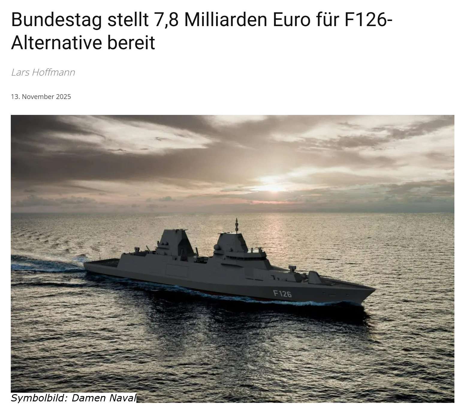 德国为F126替代项目准备了78亿欧的经费