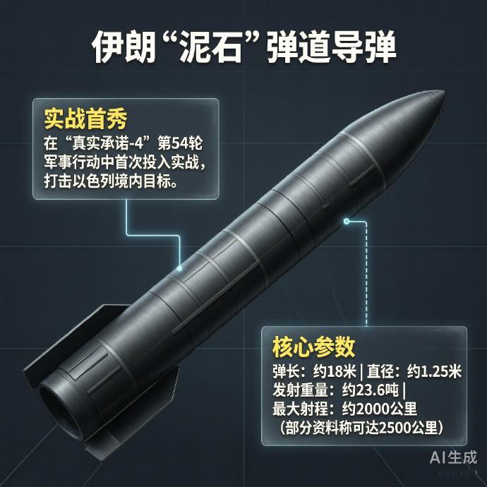 军事ai新视野伊朗"泥石"弹道导弹伊朗自主研发的两级固体燃料中程弹道导弹，伊朗